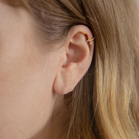 Pair Gold Non Piercing Rhinestone Star Clip on Earring Cartilage Jewelryt Gift - Picture 4 of 7